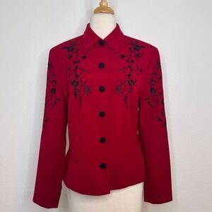 Hairston Roberson Women Embroidered Button Front Jacket Sz 10 Red Western Rodeo‎